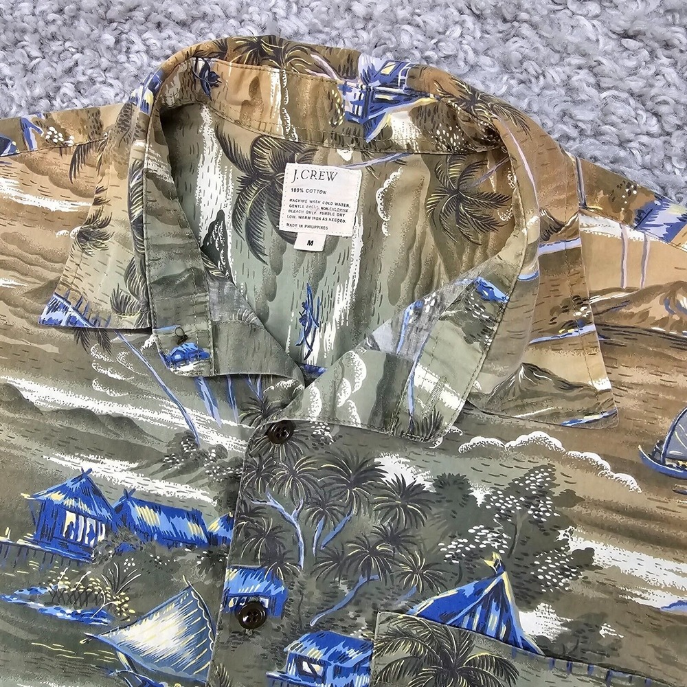 J Crew Mens Tropical Print Button Up Shirt‎ Size M Green Blue Casual Beach